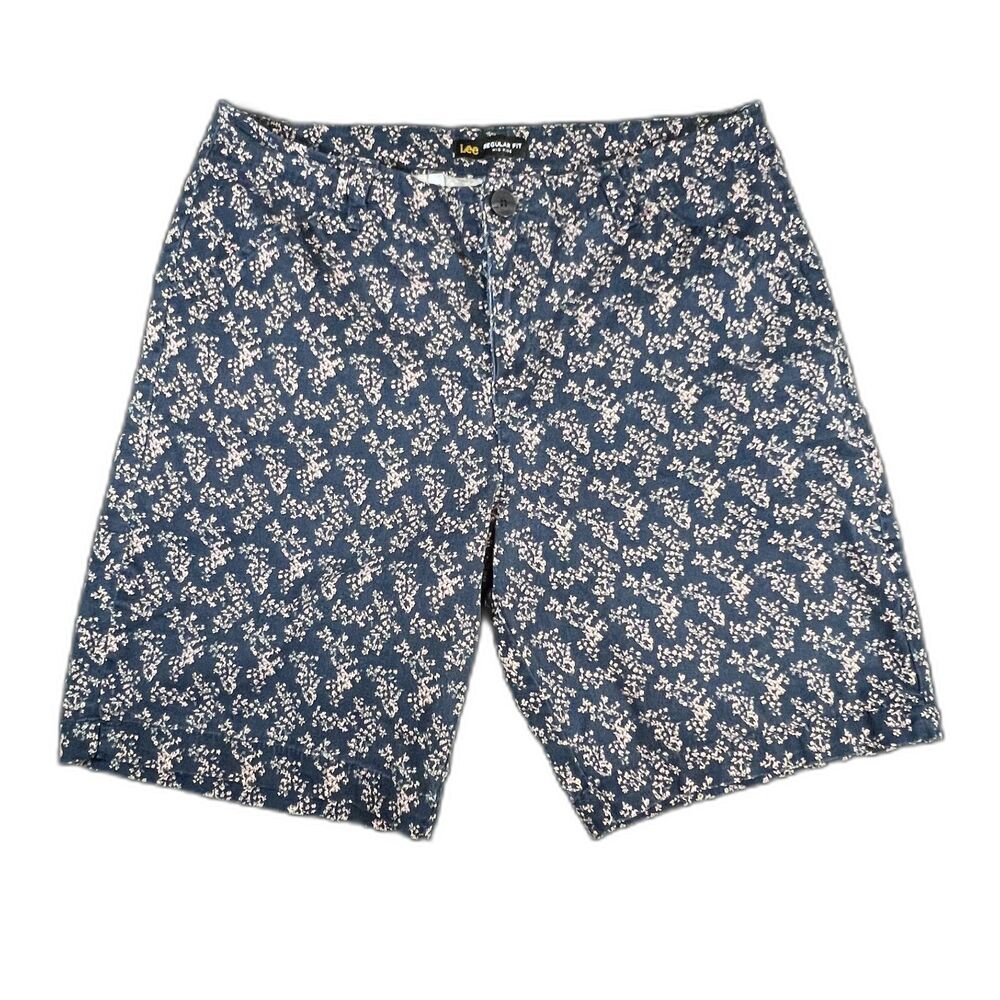 Lee Womens Floral Shorts Classic Fit Mid Rise 12 Blue Medium